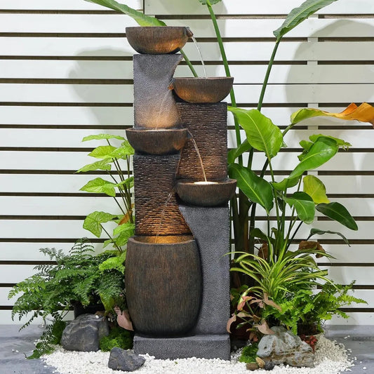 51.4" H Outdoor Garden Water Fountain for Garden, Patio, Backyard, Deck, Porch and Home Art Decor, 5 Tiers Modern Cascading Larg