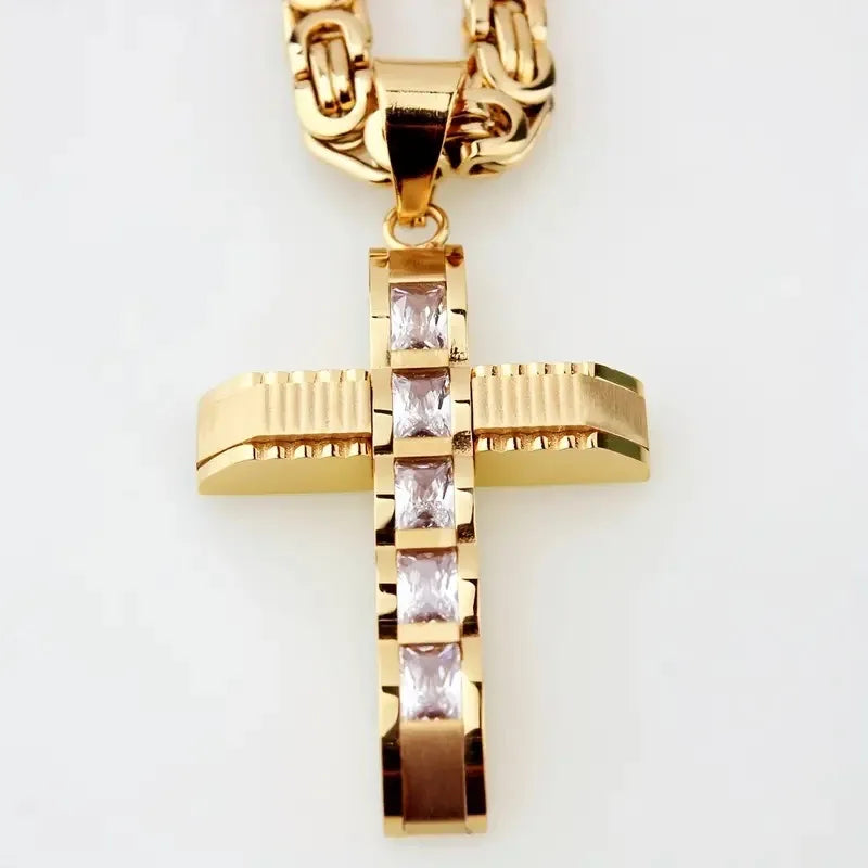 Fashion Cross Stainless Steel Pendant Necklace Men Zirconia