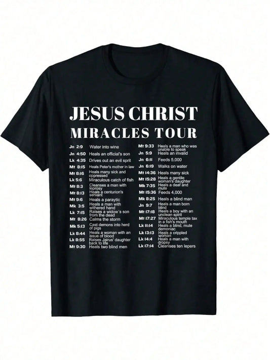 Jesus Christ Miracles Tour Graphic T-Shirt - Soft Cotton, Crew Neck, Men's Casual Tee With Inspirational Print