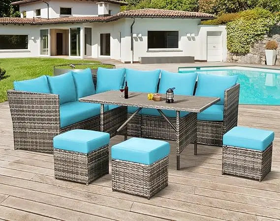 Patio Furniture Set 7 Pieces All Weather Wicker Dining