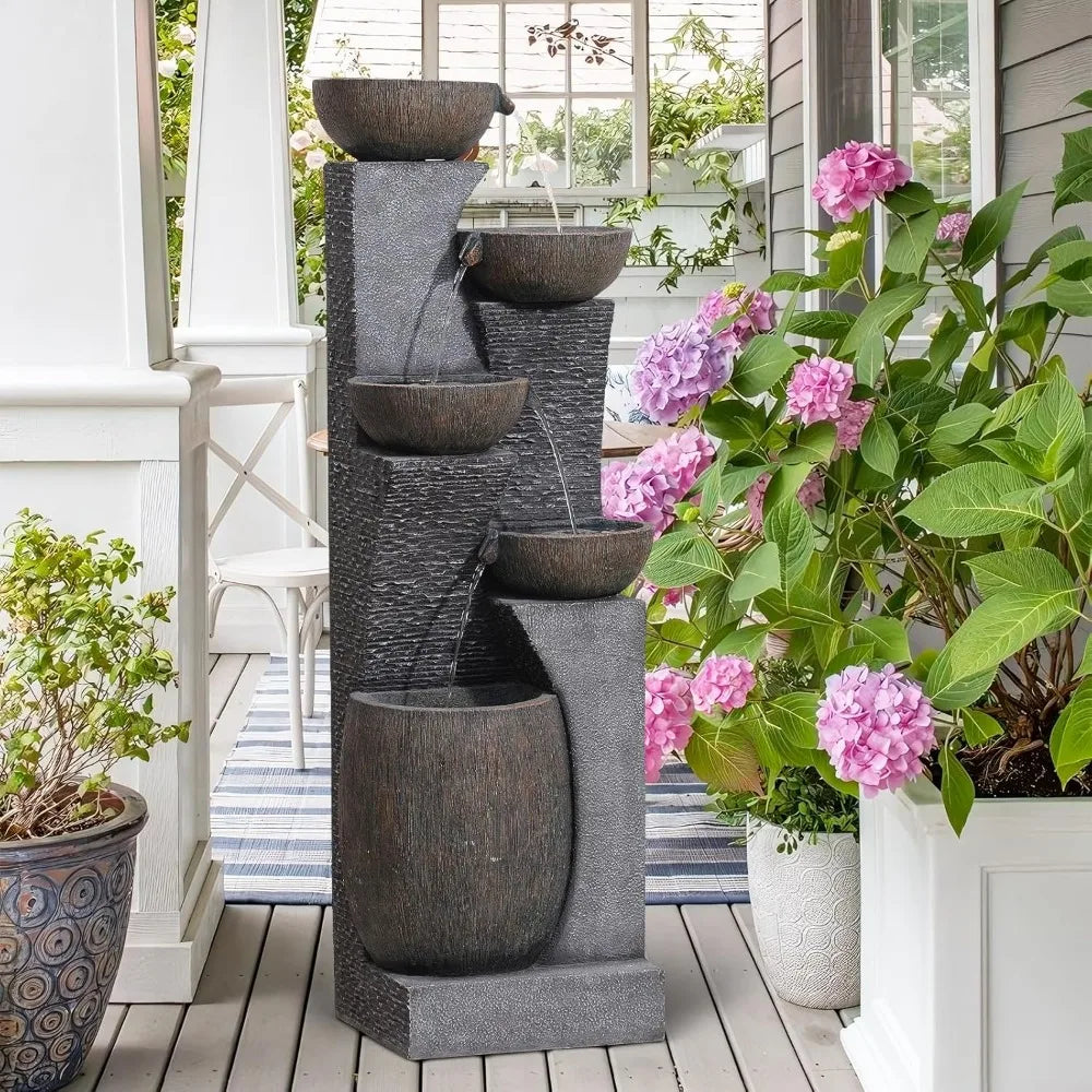 51.4" H Outdoor Garden Water Fountain for Garden, Patio, Backyard, Deck, Porch and Home Art Decor, 5 Tiers Modern Cascading Larg