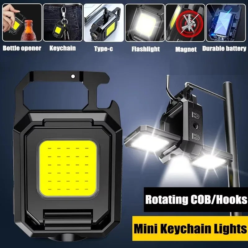 Mini Keychain COB LED Light USB Rechargeable Magnetic Bottle Opener 3 Modes