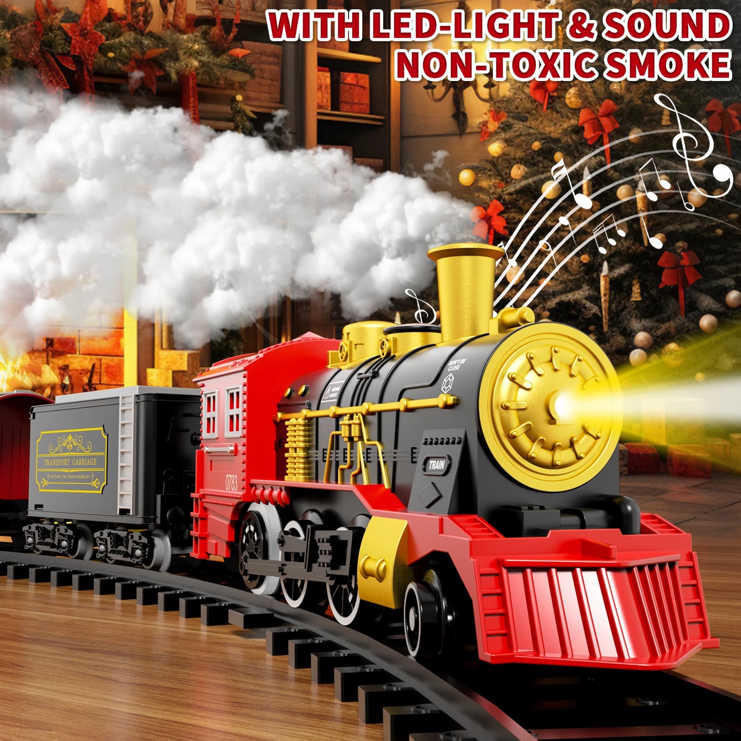Red Train Set For Kids Light And Sound 6 Cars 28 Tracks For 3 4 5 6 Year Olds