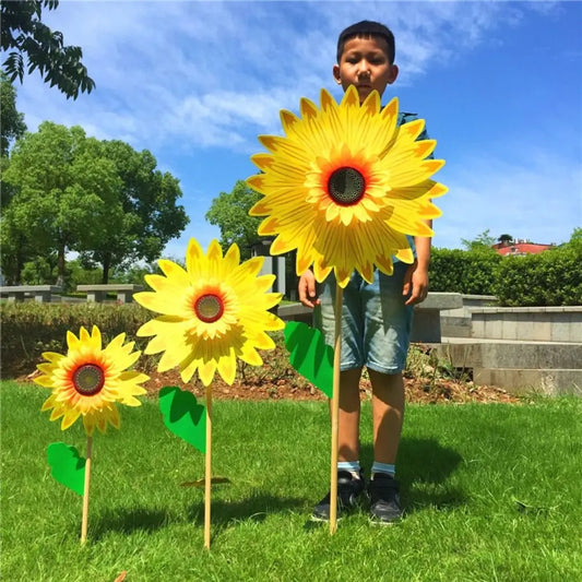 Colorful Sunflower Windmill Wind Turbine Wooden Pole Plug-in Windmill Camping Picnic Lawn Party Decoration