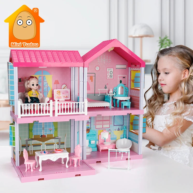 DIY Princess Dollhouse Pink Castle Educational Toy Gift