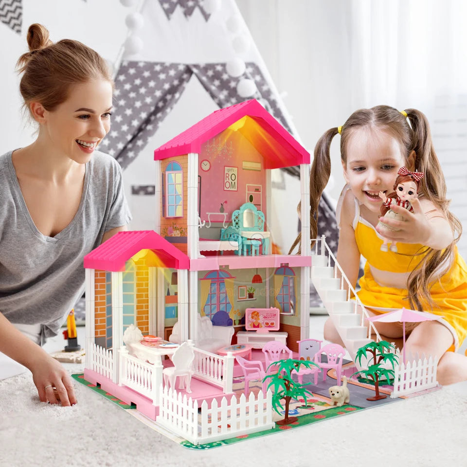 DIY Princess Dollhouse Pink Castle Educational Toy Gift
