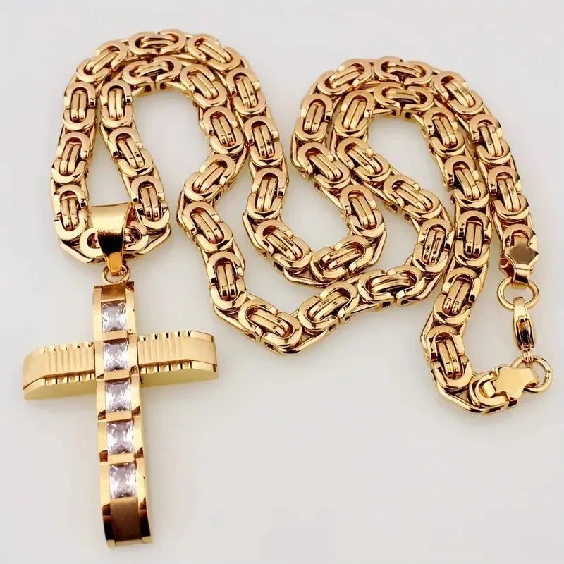 Fashion Cross Stainless Steel Pendant Necklace Men Zirconia