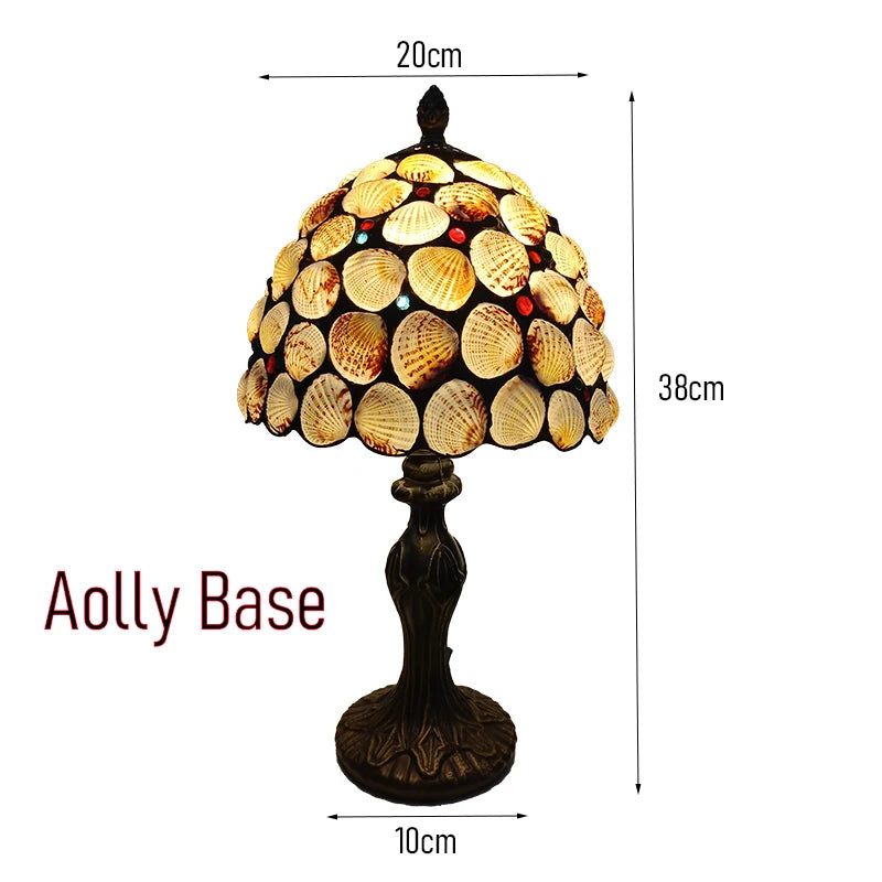 WOERFU 20cm Handmade Tiffany Table Lamp Shell Lampshade Decorative 1E27 Dimmable Bedside Lamp for Reading And Relaxation