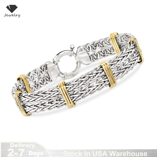 S925 Sterling Silver Byzantine Station Bracelet for Women Rope Bangle Wheat-Link Chain Bracelet Fine Jewelry Gift USA Warehouse