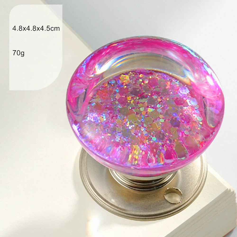 Retro Round Resin Door Knob Crystal Flower Transparent