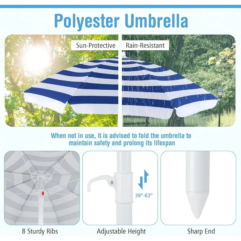Kids Picnic Table, 8 Person Toddler Outdoor Table and Chair Set, 4 Built-in Benches, Removable Umbrella, Metal Frame