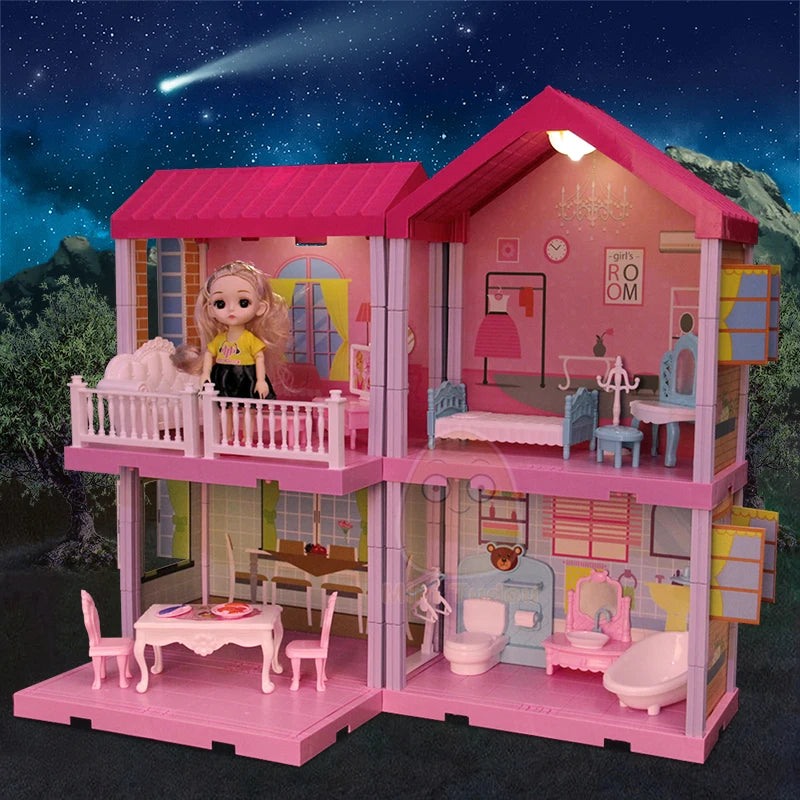 DIY Princess Dollhouse Pink Castle Educational Toy Gift