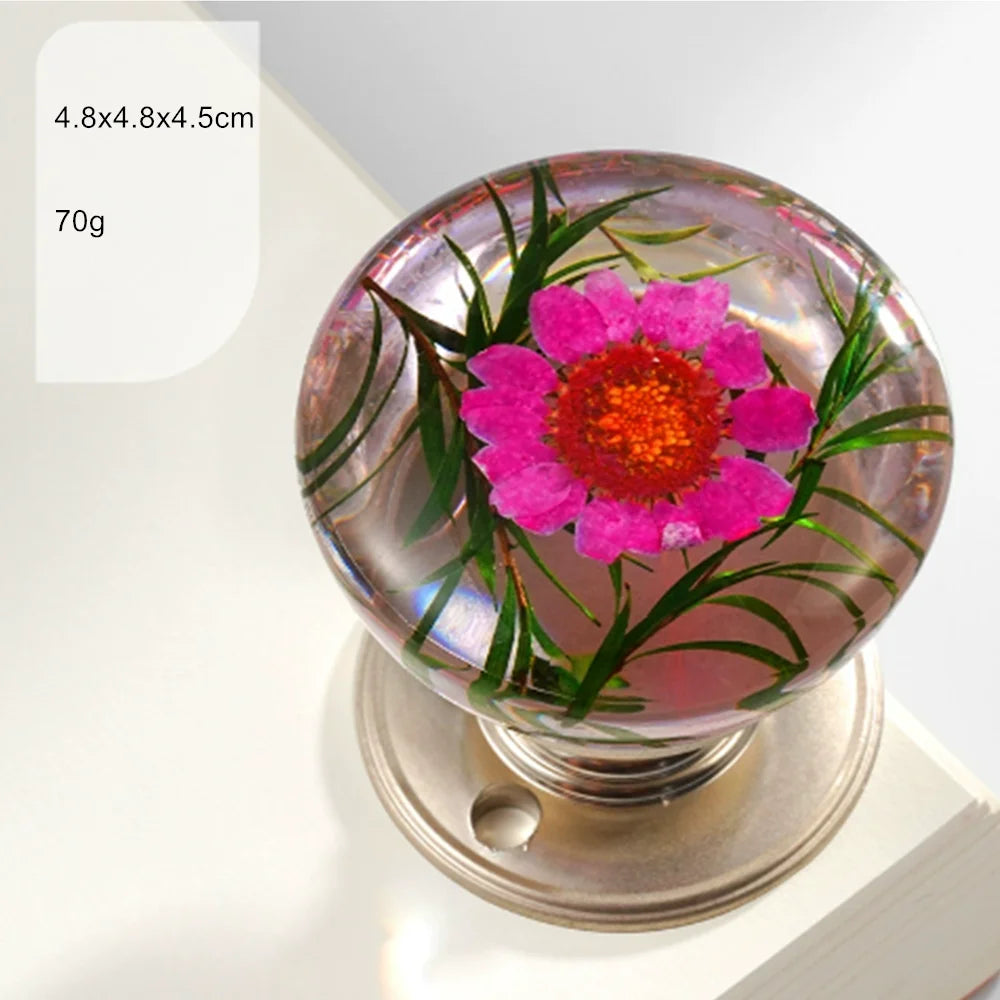Retro Round Resin Door Knob Crystal Flower Transparent
