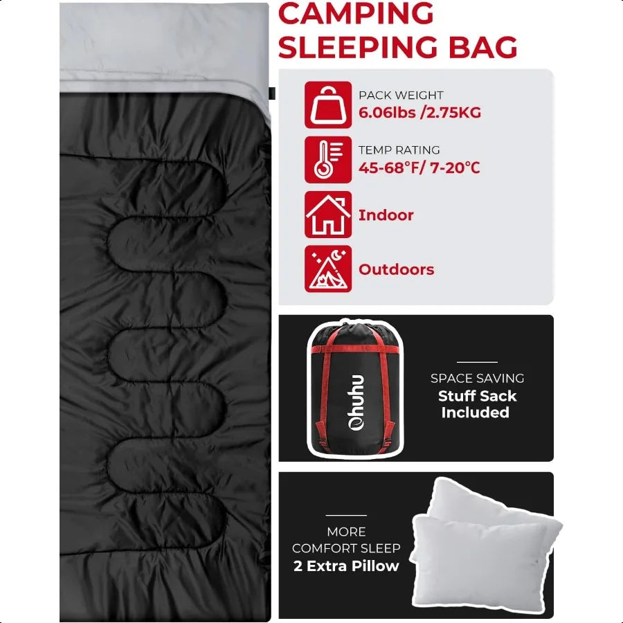 Double Sleeping Bag Queen Size 2 Person 3 Season Camping