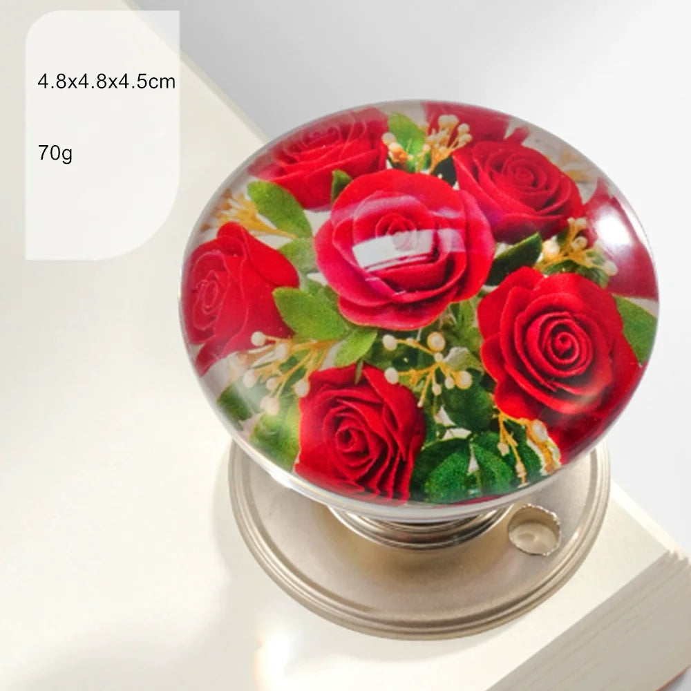 Retro Round Resin Door Knob Crystal Flower Transparent