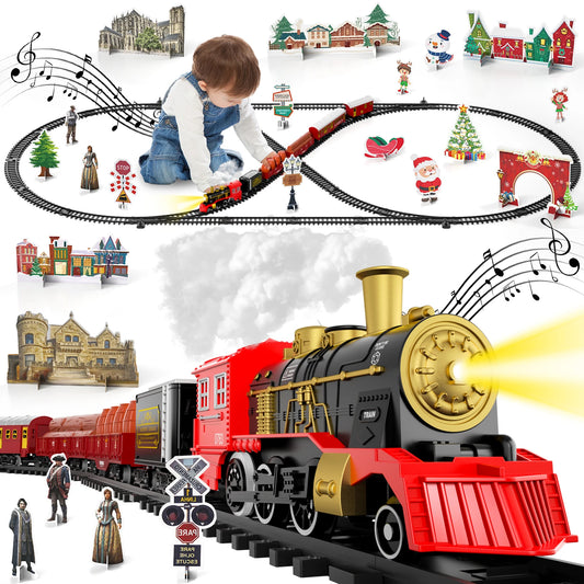 Red Train Set For Kids Light And Sound 6 Cars 28 Tracks For 3 4 5 6 Year Olds