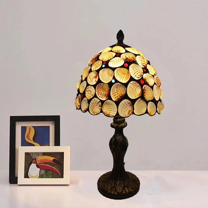 WOERFU 20cm Handmade Tiffany Table Lamp Shell Lampshade Decorative 1E27 Dimmable Bedside Lamp for Reading And Relaxation