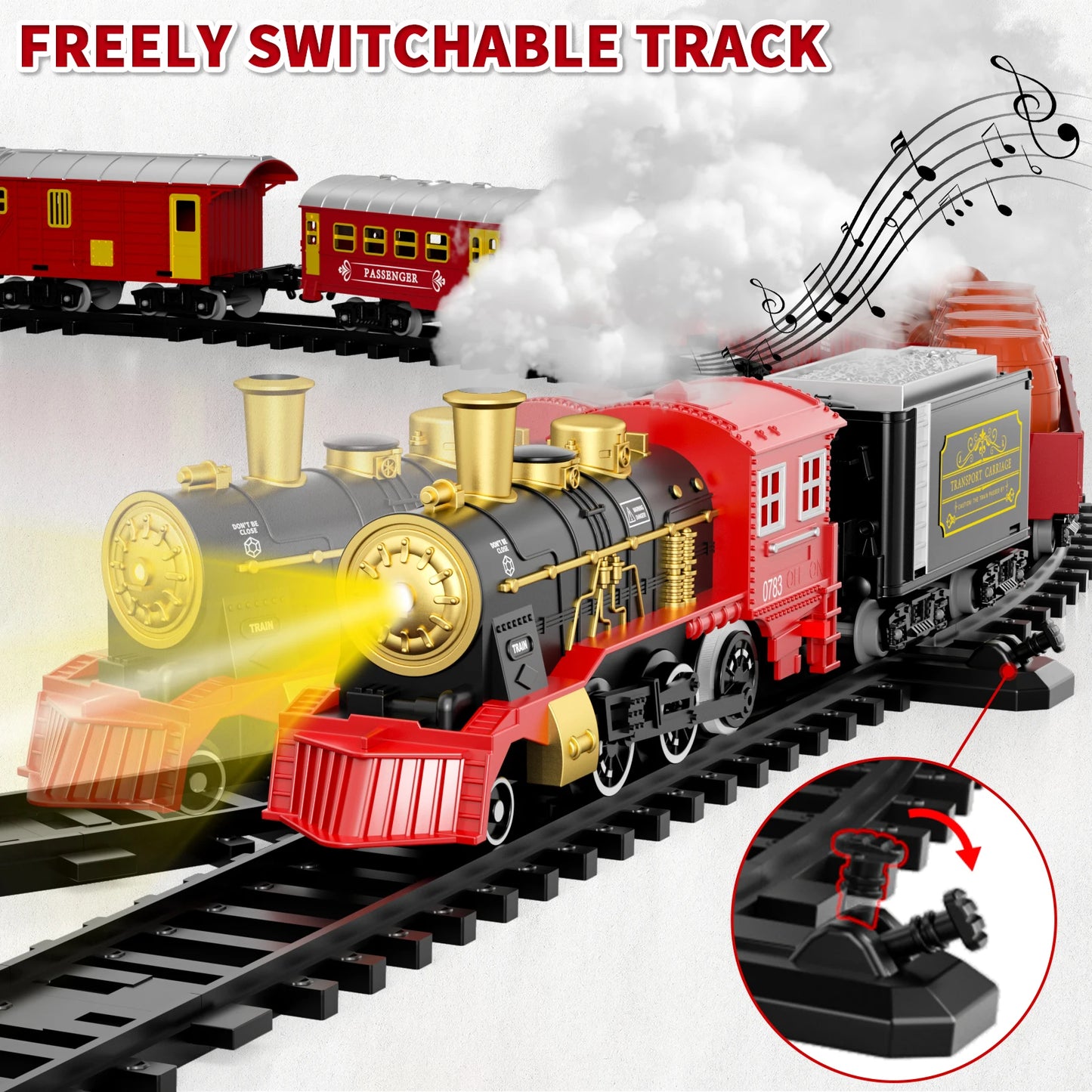 Red Train Set For Kids Light And Sound 6 Cars 28 Tracks For 3 4 5 6 Year Olds