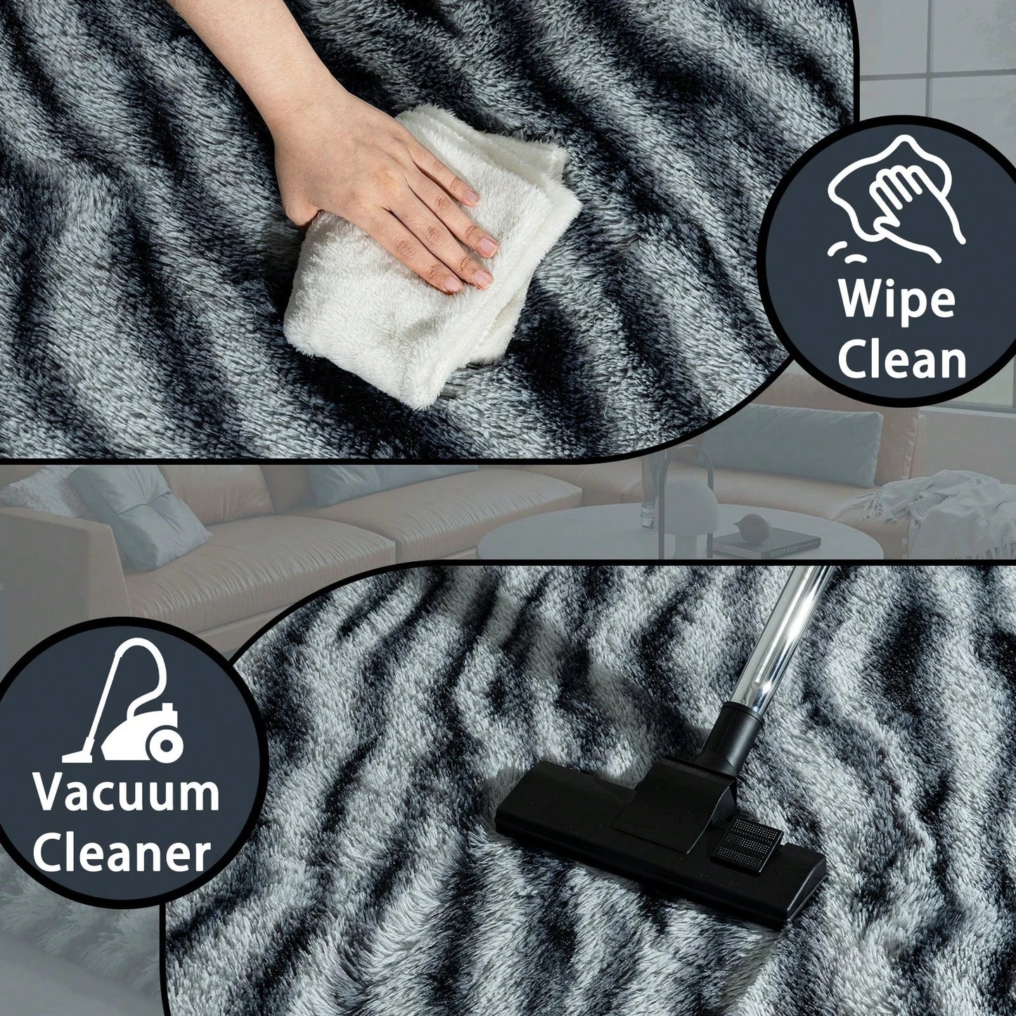 Gnizama Fluffy Zebra Print Shag Rug Washable Living Room