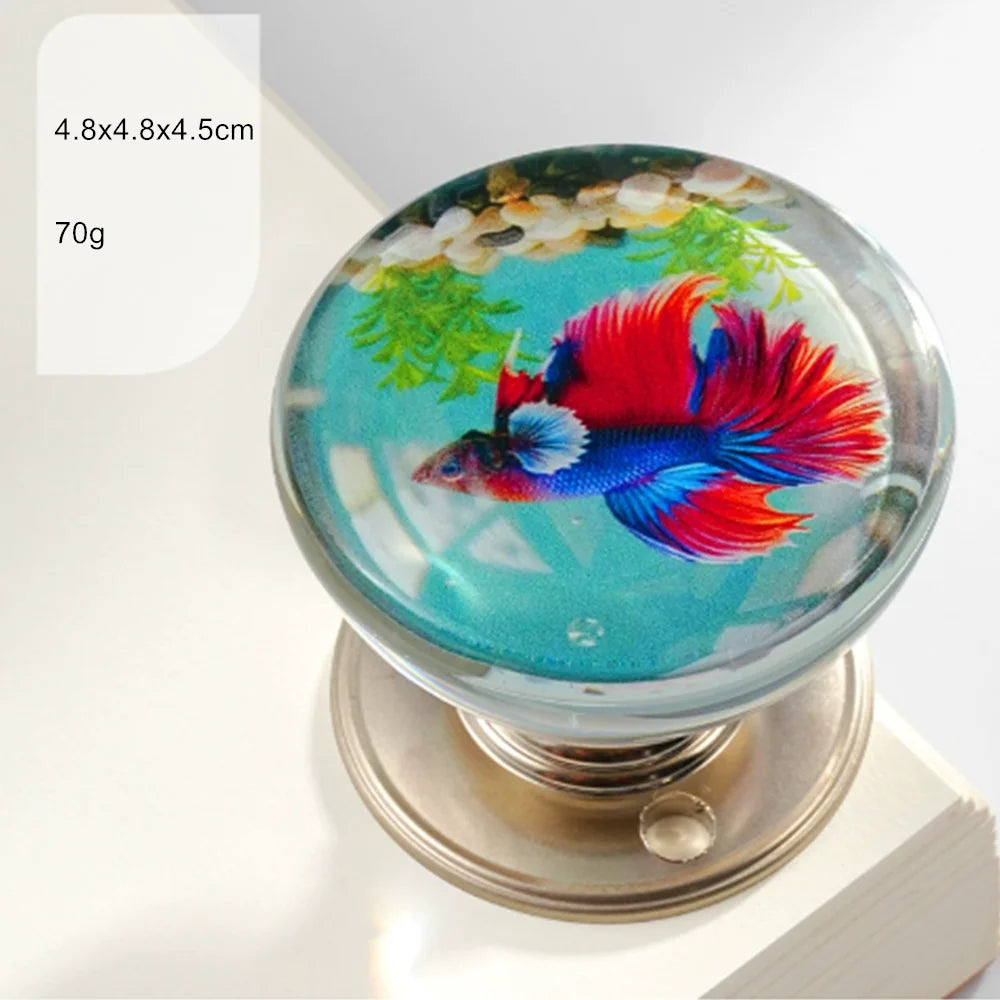 Retro Round Resin Door Knob Crystal Flower Transparent