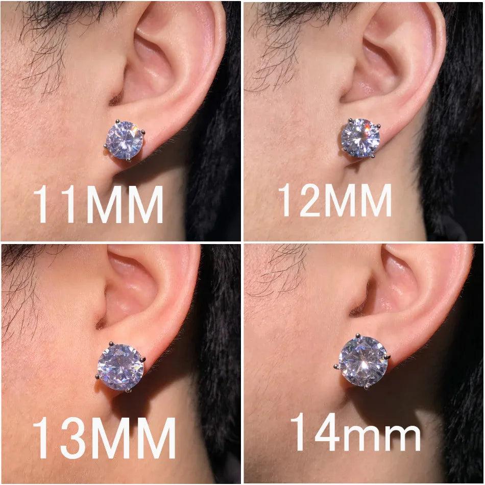 CUC 3-14MM AAAA Zircon Stud Earrings Screw/Push Back For Women Men Fashion Trend Wedding Jewelry Party Love Gift