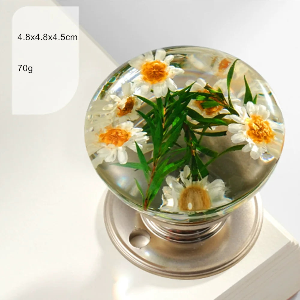 Retro Round Resin Door Knob Crystal Flower Transparent