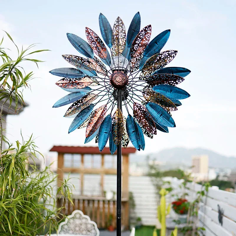 Enchanting Courtyard Sunflower Windmill Vibrant Iron Art Hand-painted Spinner Decorative Garden Ground Stake Climbing Support