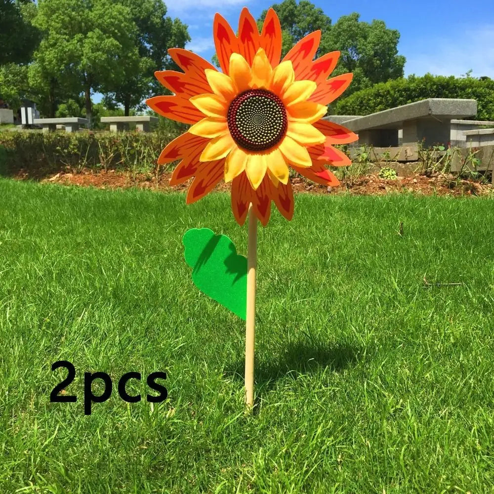 Colorful Sunflower Windmill Wind Turbine Wooden Pole Plug-in Windmill Camping Picnic Lawn Party Decoration