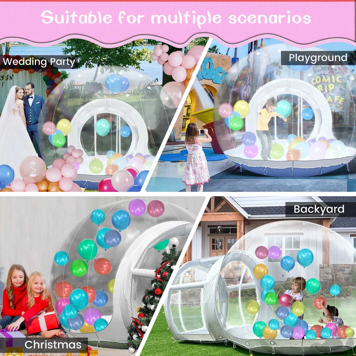 Inflatable 3M 10FT PVC Bubble House for Children Outdoor Commercial Castle with 1100W Air Blower and 100 Balloons