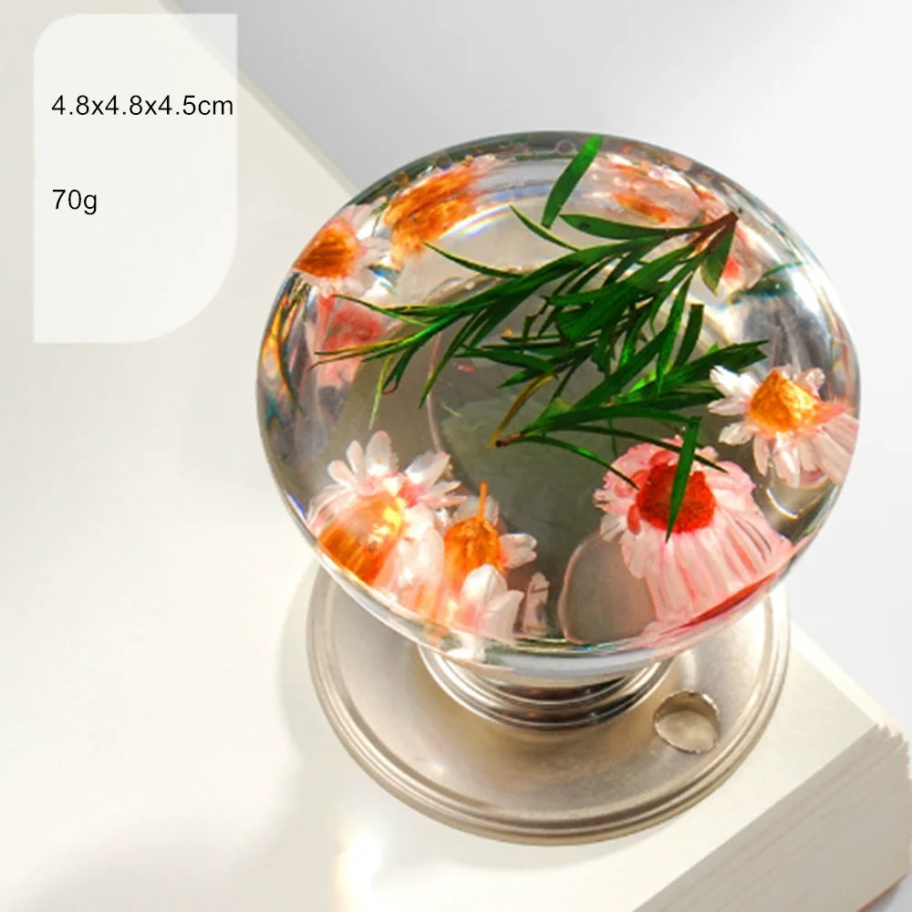 Retro Round Resin Door Knob Crystal Flower Transparent