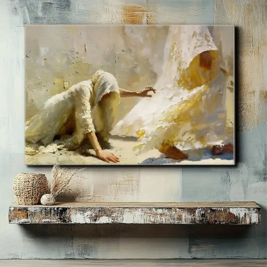 1.5 "Chunky wood pine ribbon Frame, Upholstery artwork, Home decor, Embrace of Faith, Jesus and Woman, Upholstery