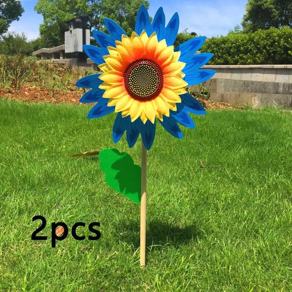 Colorful Sunflower Windmill Wind Turbine Wooden Pole Plug-in Windmill Camping Picnic Lawn Party Decoration