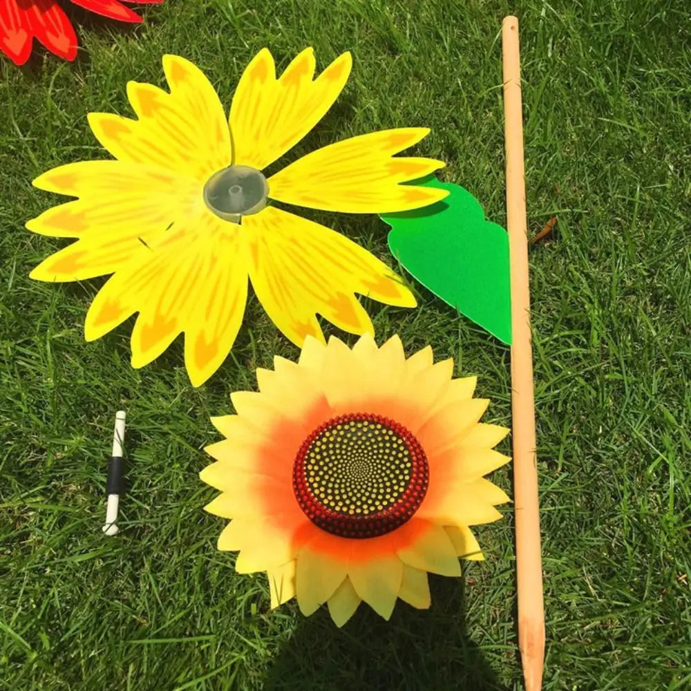 Colorful Sunflower Windmill Wind Turbine Wooden Pole Plug-in Windmill Camping Picnic Lawn Party Decoration