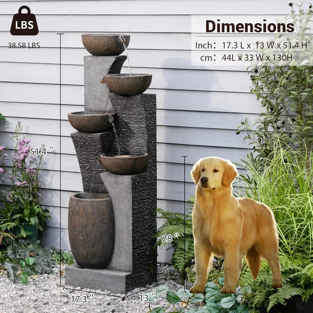 51.4" H Outdoor Garden Water Fountain for Garden, Patio, Backyard, Deck, Porch and Home Art Decor, 5 Tiers Modern Cascading Larg