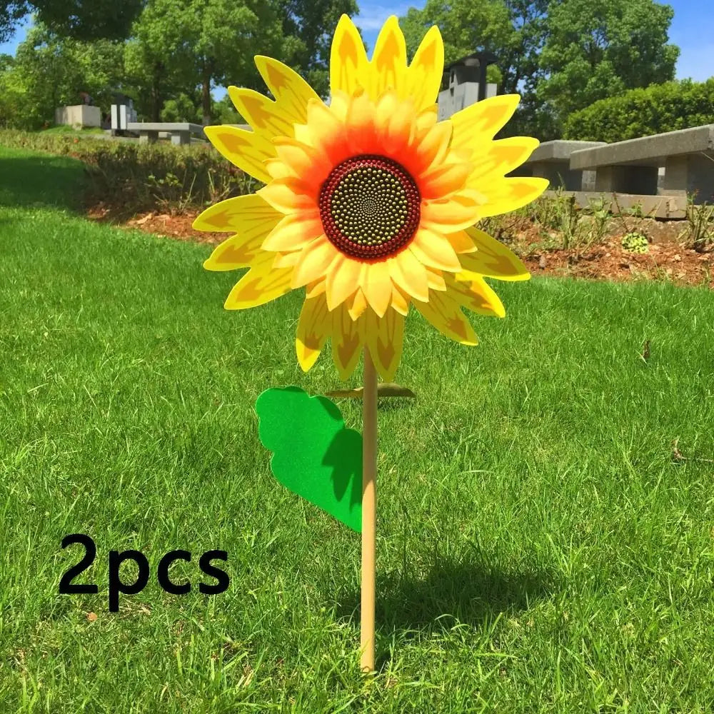 Colorful Sunflower Windmill Wind Turbine Wooden Pole Plug-in Windmill Camping Picnic Lawn Party Decoration