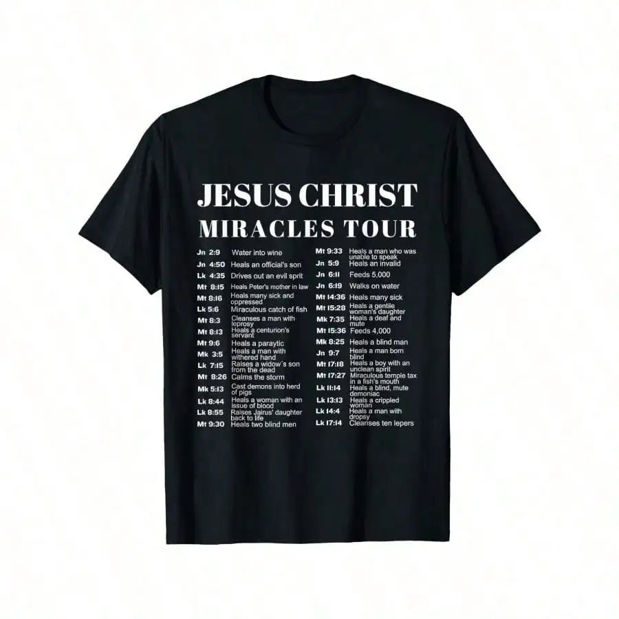 Jesus Christ Miracles Tour Graphic T-Shirt - Soft Cotton, Crew Neck, Men's Casual Tee With Inspirational Print