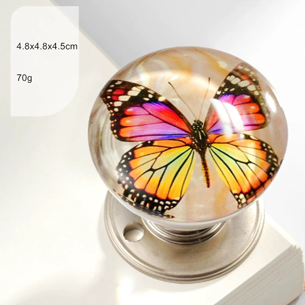 Retro Round Resin Door Knob Crystal Flower Transparent