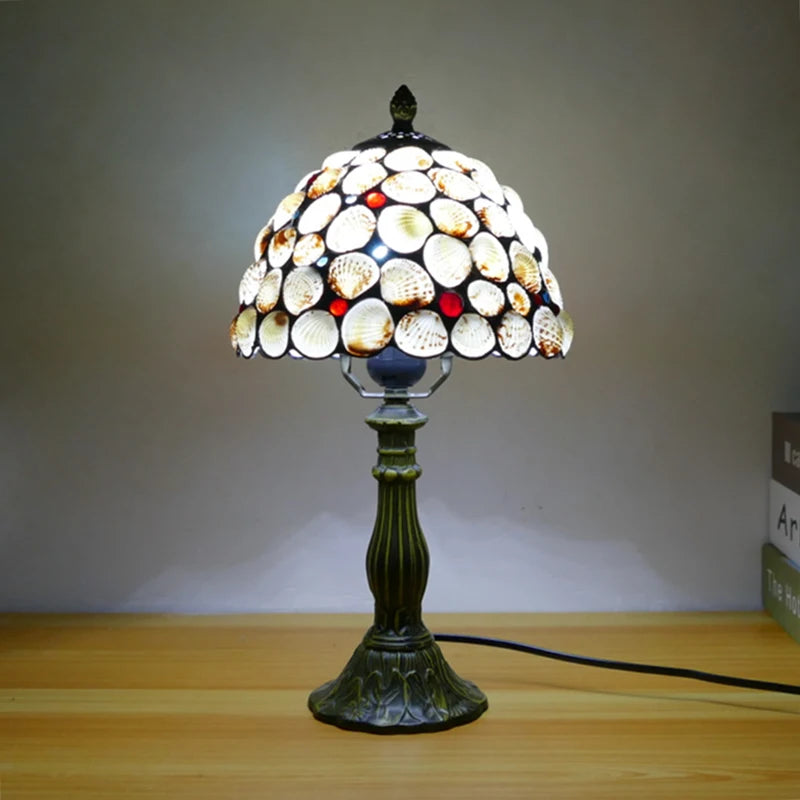 WOERFU 20cm Handmade Tiffany Table Lamp Shell Lampshade Decorative 1E27 Dimmable Bedside Lamp for Reading And Relaxation