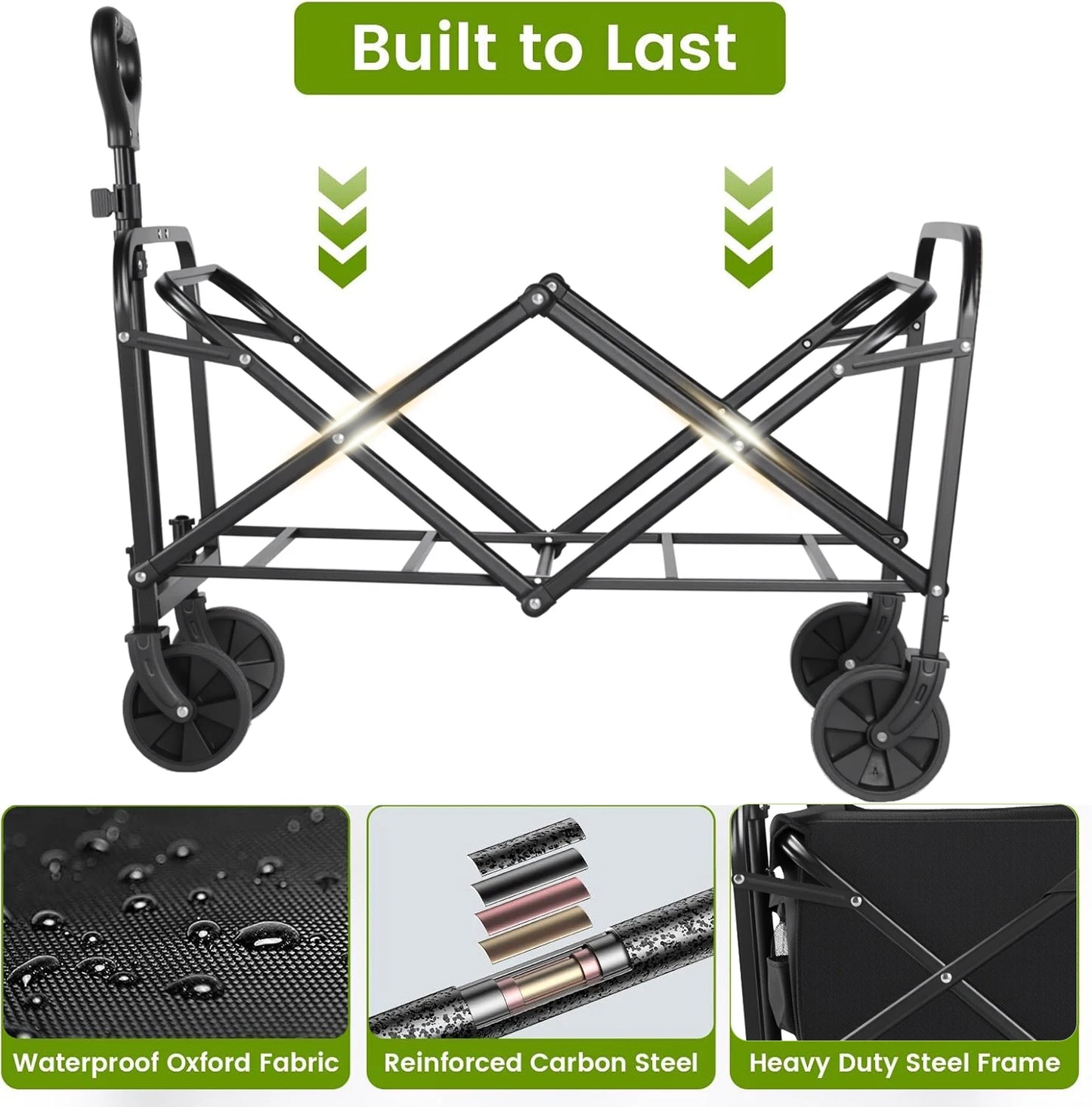 Heavy Duty Wagon Cart Foldable Portable Groceries Beach Utility Wagon All Terrain Wheels
