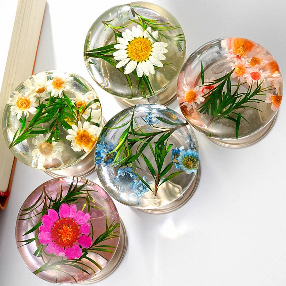 Retro Round Resin Door Knob Crystal Flower Transparent