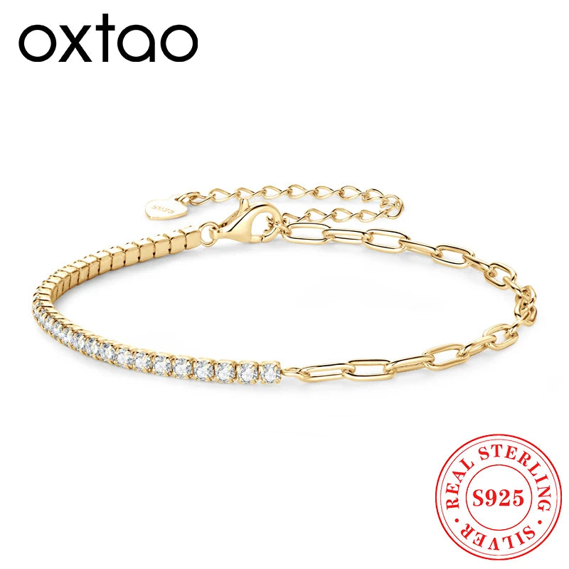 OXTAO Moissanite 925 Sterling Silver Bracelet GRA Certified
