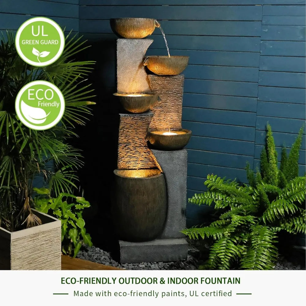 51.4" H Outdoor Garden Water Fountain for Garden, Patio, Backyard, Deck, Porch and Home Art Decor, 5 Tiers Modern Cascading Larg