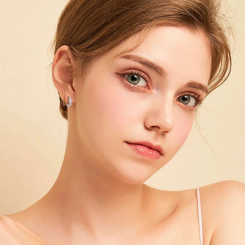 OXTAO S925 Silver Hoop Earrings Moissanite Three Stone