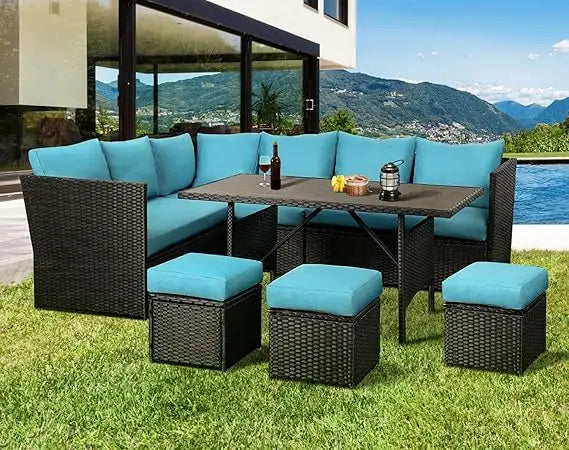 Patio Furniture Set 7 Pieces All Weather Wicker Dining