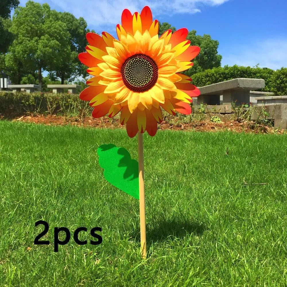 Colorful Sunflower Windmill Wind Turbine Wooden Pole Plug-in Windmill Camping Picnic Lawn Party Decoration