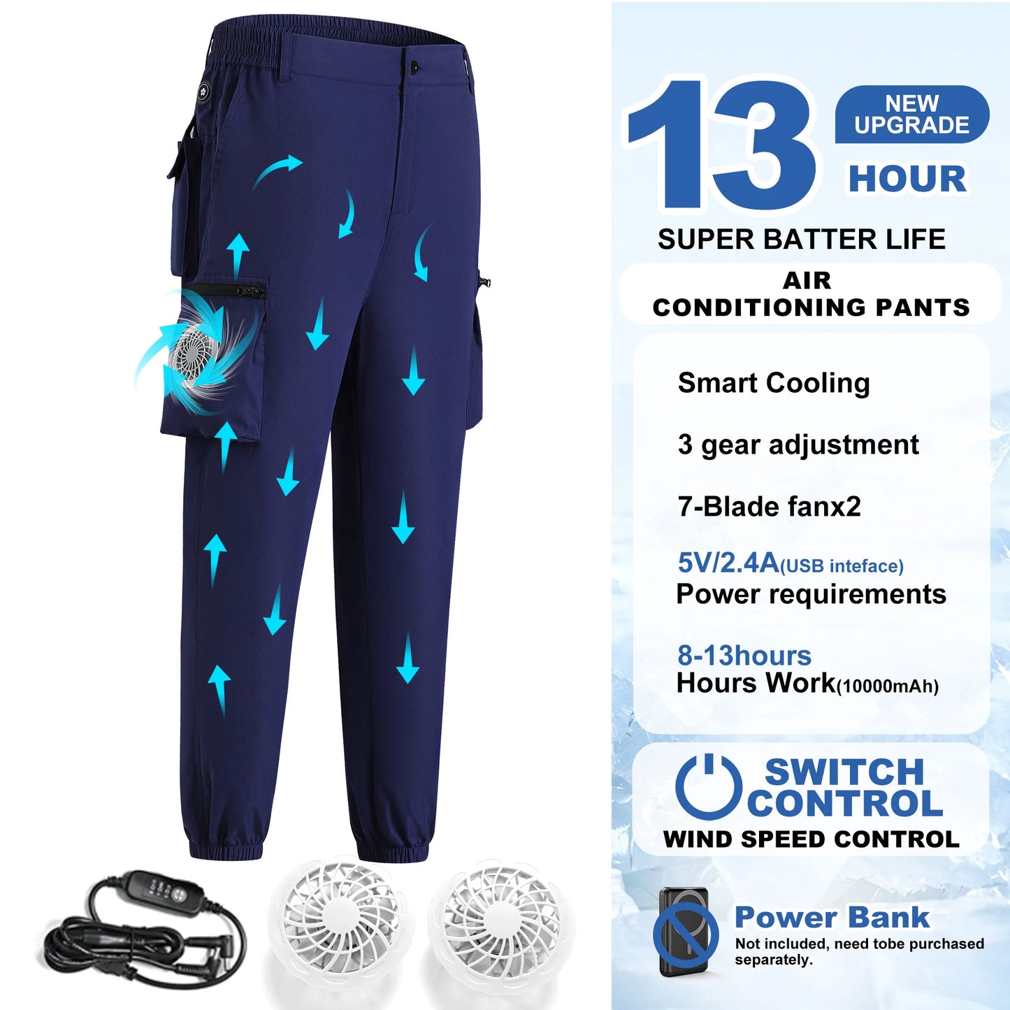 Fan Pants Cold Fishing Ride Climbing Hiking Sports Fan Suit Air-Conditioning Clothes Fan Cooling Outdoor Work Pants -13°