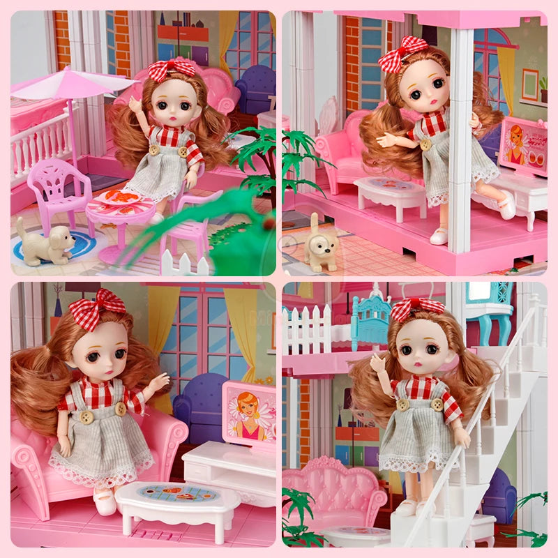 DIY Princess Dollhouse Pink Castle Educational Toy Gift