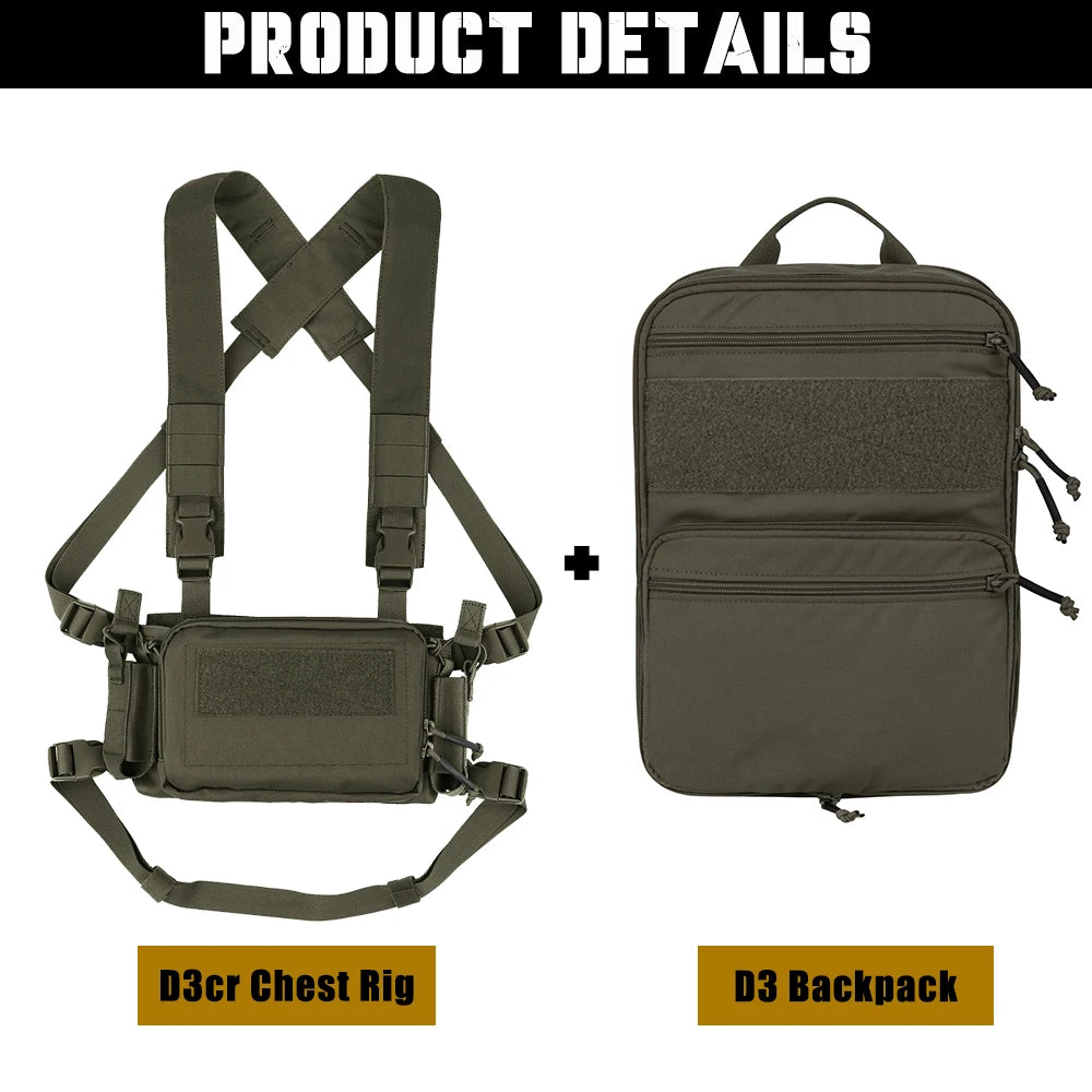 KRYDEX Tactical Flatpack D3 Backpack Bag with D3CR Chest Rig Vest Rifle AK M4 Pistol Magazine Pouch Hunting Outdoor Hiking Gear