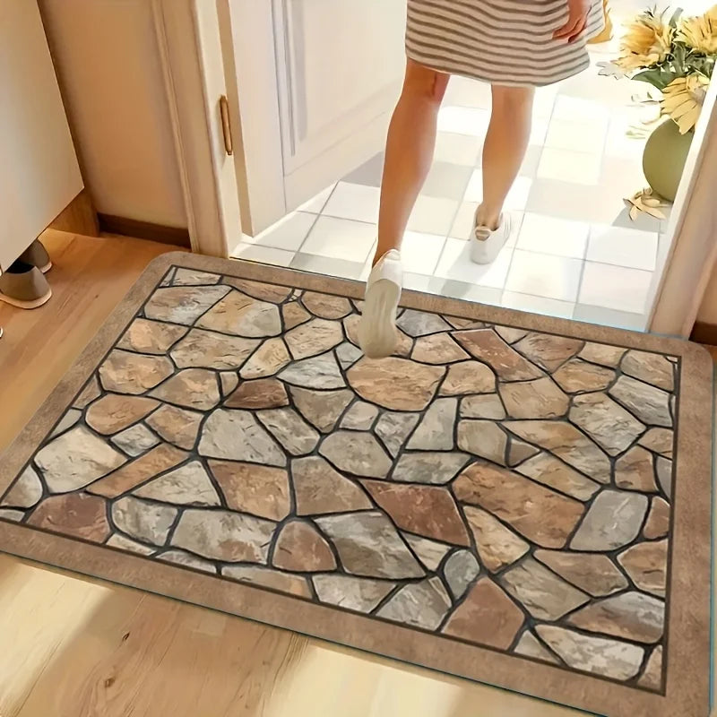 Stone Anti Slip Door Mat Washable Polyester Entrance Mat