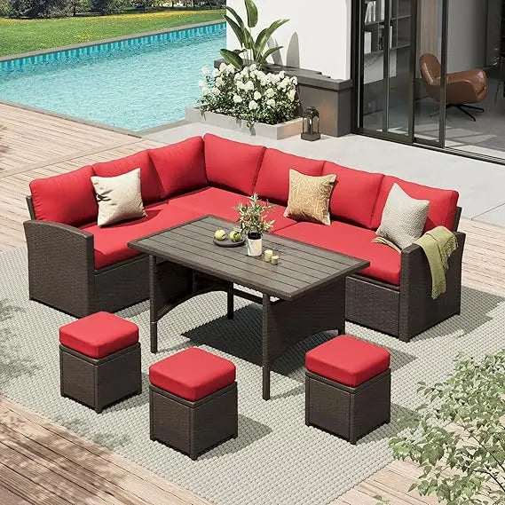 Patio Furniture Set 7 Pieces All Weather Wicker Dining